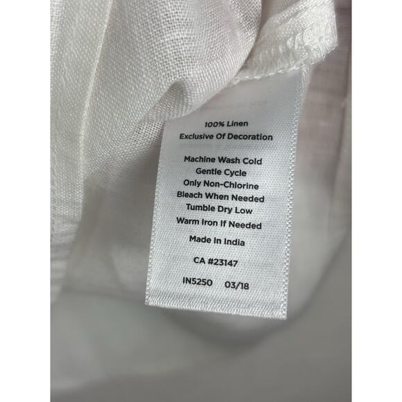 Talbots Linen Women’s Blouse Size Medium White Pom Pom Beachy Breathable Preppy - Picture 8 of 9